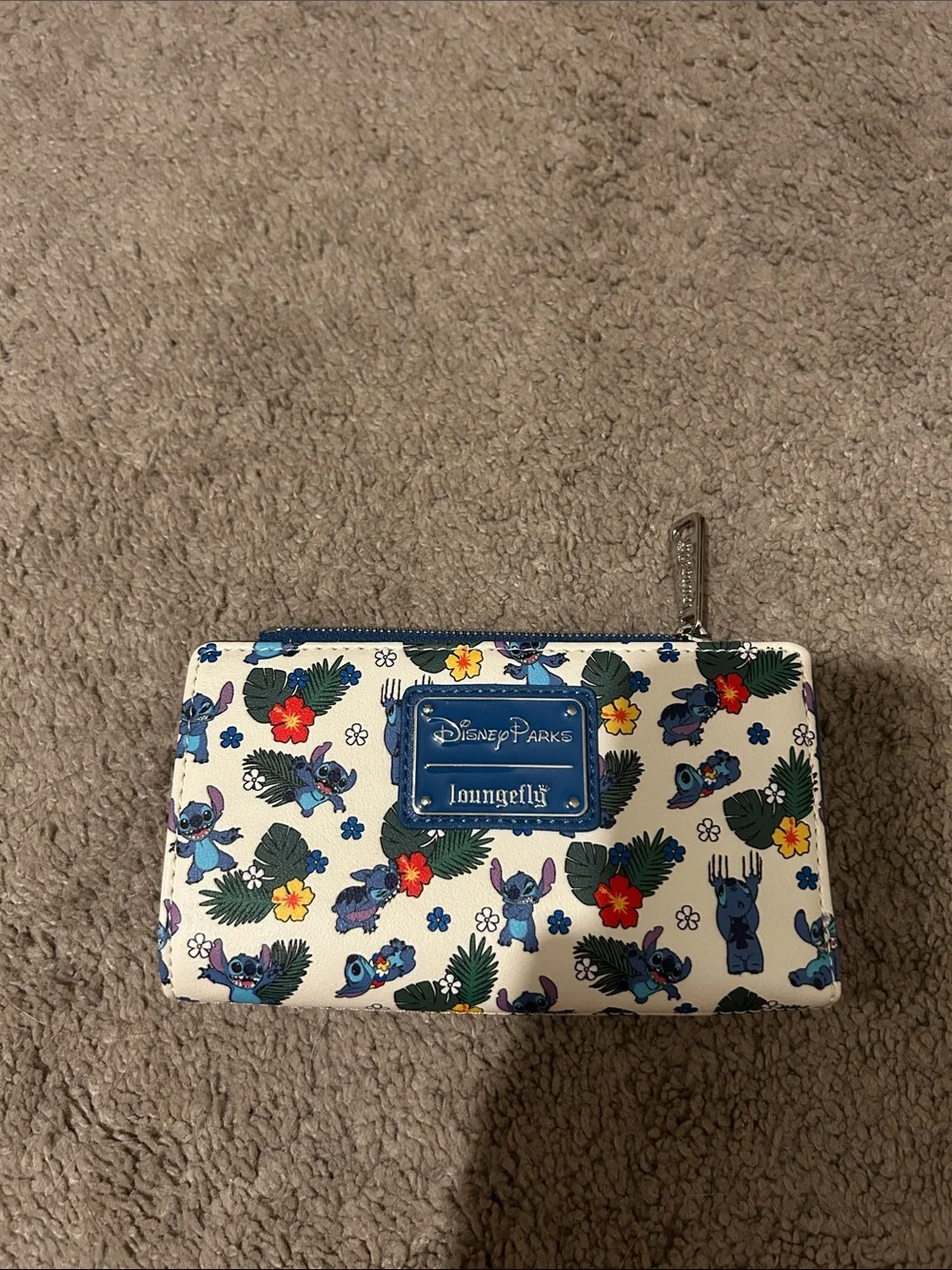 Loungefly White Floral Stitch Kids Wallet with Blue Patch